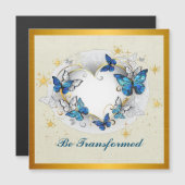 Invitation Magnétique Citation Transformée Cœur et Papillons Bleus (Devant / Derrière)