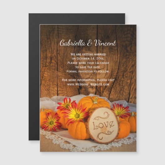 Invitation Magnétique Citrouille rustique Automne Grange Mariage Enregis (Devant / Derrière)