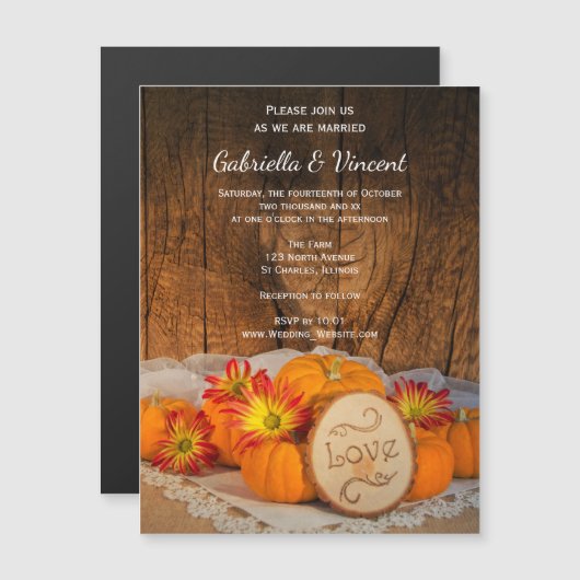 Invitation Magnétique Citrouille rustique Automne Mariage de la grange (Devant / Derrière)