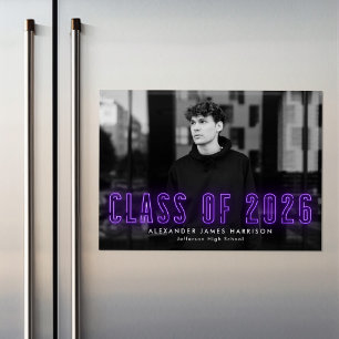 Invitation Magnétique Classe de Neon violet moderne de 2025 - Diplôme ph