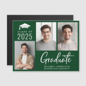 Invitation Magnétique Classe moderne de 2025 Photo Green Graduation (Devant / Derrière)