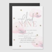 Invitation Magnétique Cloud 9 Gold Stars Aquarelle Baby shower rose (Devant / Derrière)