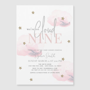 Invitation Magnétique Cloud 9 Gold Stars Aquarelle Baby shower rose