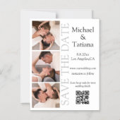 Invitation Magnétique code QR de bande de 3 photos pour save the date (Recto)