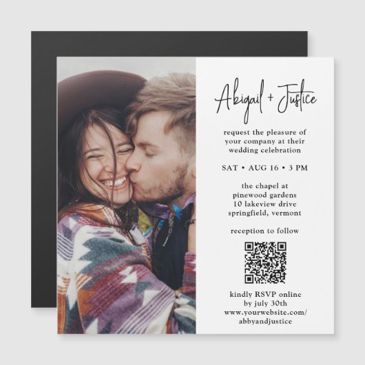 Invitation Magnétique Code QR minimal moderne et Mariage tout-en-un phot (Devant / Derrière)