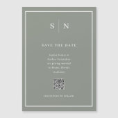 Invitation Magnétique Code QR vert minimal et chic Sage Enregistrer la d (Devant)