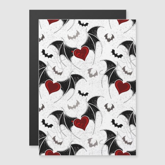 Invitation Magnétique Coeur d'Halloween avec ailes de chauve-souris noir (Devant / Derrière)