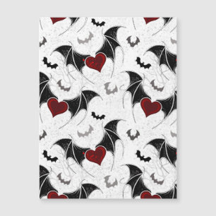 Invitation Magnétique Coeur d'Halloween avec ailes de chauve-souris noir