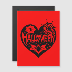 Invitation Magnétique Coeur d'Halloween, Forme de Coeur Noir, Spider Web