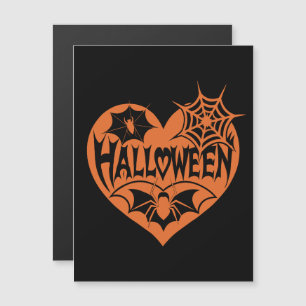 Invitation Magnétique Coeur d'Halloween, Forme de coeur orange, Web arai