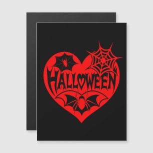 Invitation Magnétique Coeur d'Halloween, Forme de Coeur Rouge, Spider We