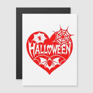 Invitation Magnétique Cœur d'Halloween, Forme de cœur rouge, Toile d'ara