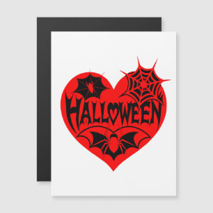 Invitation Magnétique Cœur d'Halloween, forme de cœur rouge, toile d'ara