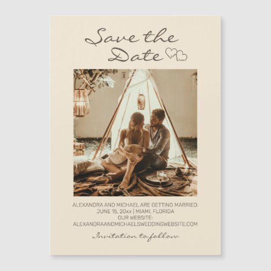 Invitation Magnétique Coeurs Mariages boho rustiques (Devant)