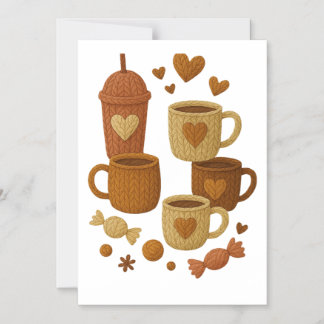 Invitation Magnétique Coffee Valentine Day Love Knitted Hearts Hugs
