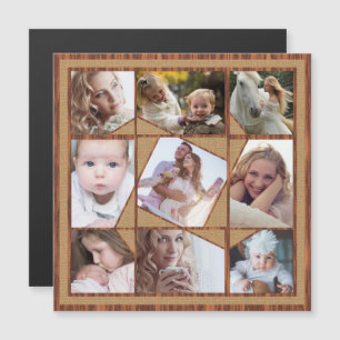 Invitation Magnétique Collage photo famille 9 Instagram Pics Wood Burlap
