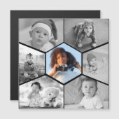 Invitation Magnétique Collage photo hexagon noir et blanc (Devant / Derrière)