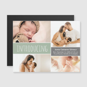 Invitation Magnétique Collage photo moderne Introduire Garçon bébé vert
