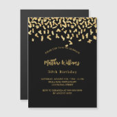 Invitation Magnétique Confetti noir or luxe pour anniversaire (Devant / Derrière)