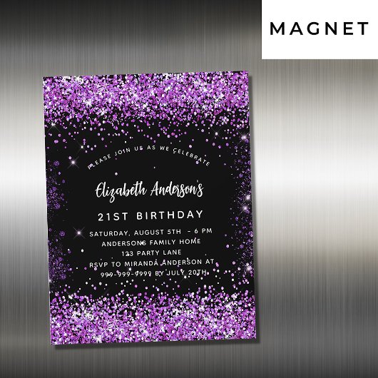 Invitation Magnétique Confetti noir pourpre