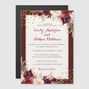 Invitation Magnétique Confettis Floraux Or de Mariage