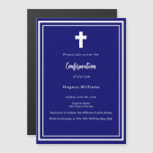 Invitation Magnétique Confirmation du garçon bleu de la Marine (Devant / Derrière)