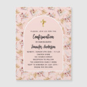 Invitation Magnétique Confirmation pampas herbe fleurs rose or luxe (Devant)