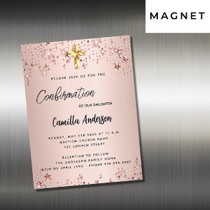 Invitation Magnétique Confirmation rose or étoiles fille luxe