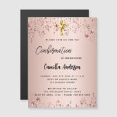 Invitation Magnétique Confirmation rose or étoiles fille luxe (Devant / Derrière)