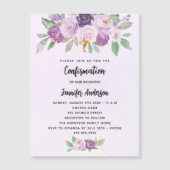 Invitation Magnétique Confirmation violet fleurs verdure croix luxe (Devant)