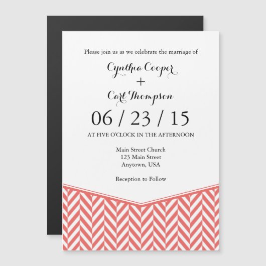Invitation Magnétique Corail Blanc Magnétique Herringbone Mariage Invita (Devant / Derrière)