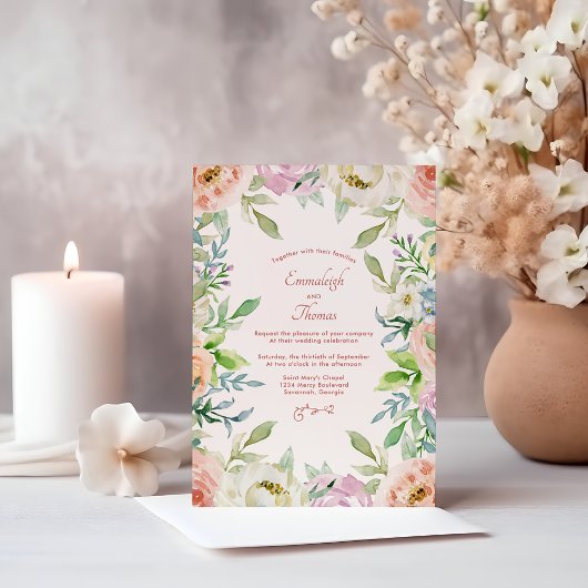 Invitation Magnétique Coral Floral Boho Chic Mariage