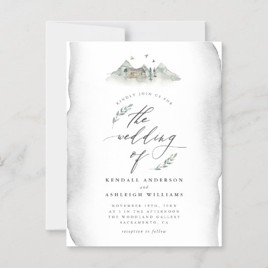 Invitation Magnétique Country Grey Feuille d'aquarelle et Mariage de mon (Recto)