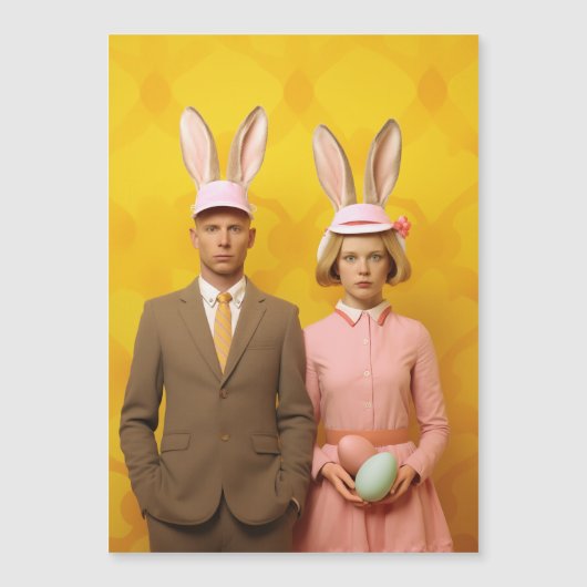 Invitation Magnétique Couple Bunny de Pâques (Devant)