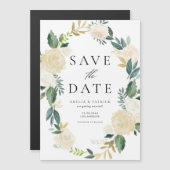 Invitation Magnétique Couronne florale avec fleurs d'ivoire Enregistrer (Devant / Derrière)