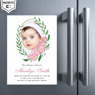 Invitation Magnétique Couronne florale rose charmante Photo Annonce de n