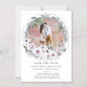 Invitation Magnétique Couronne florale violette Enregistrer la date Cart (Recto)