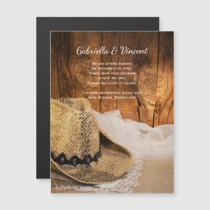 Invitation Magnétique Cowboy Casquette Grange Bois Mariage Occidental En