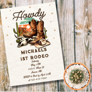 Invitation Magnétique Cowboy Western Rodeo Enfants d'anniversaire