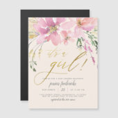 Invitation Magnétique Cream Blush & Gold C'est une fille Baby shower flo (Devant / Derrière)