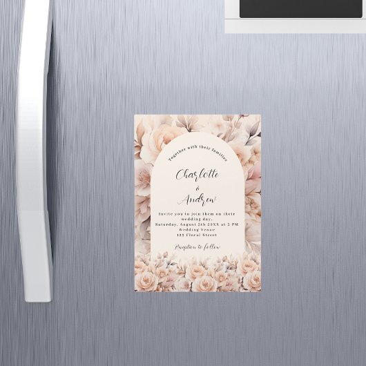 Invitation Magnétique Crème pêche florales rose arch luxe mariage