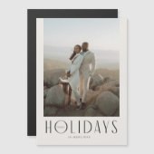 Invitation Magnétique Crème sophistiquée et Black Happy Holidays Photo (Devant / Derrière)