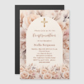Invitation Magnétique Croûte pêche rose fleurons arc Confirmation (Devant / Derrière)