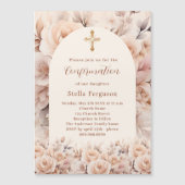 Invitation Magnétique Croûte pêche rose fleurons arc Confirmation (Devant)