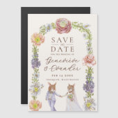 Invitation Magnétique Cute Boho Bunny Amour Floral Mariage Enregistrer l (Devant / Derrière)