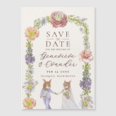 Invitation Magnétique Cute Boho Bunny Amour Floral Mariage Enregistrer l (Devant)