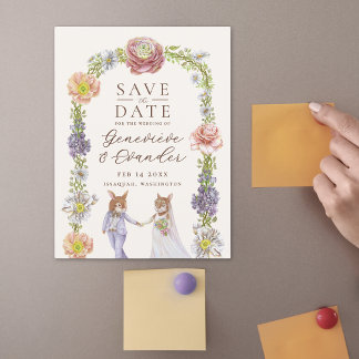 Invitation Magnétique Cute Boho Bunny Amour Floral Mariage Enregistrer l