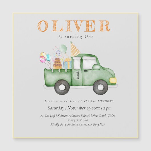 Invitation Magnétique Cute Dusky Green N'importe quel âge fête d'anniver (Devant)