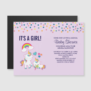 Invitation Magnétique Cute Mama & Baby Unicorn Baby shower magique