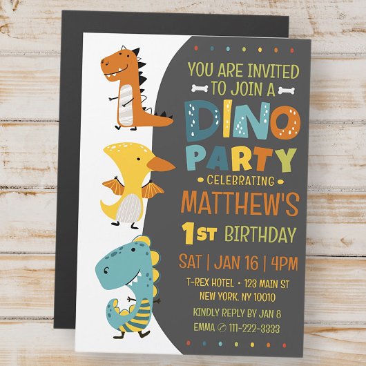 Invitation Magnétique Cute Modern Dino Dinosaur fête d'anniversaire pour
